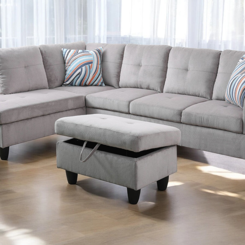 Orella Marlinda 28.5" Wide Upholstered Rectangle Tufted Flip Top Storage Ottoman, Square Gray White Corduroy