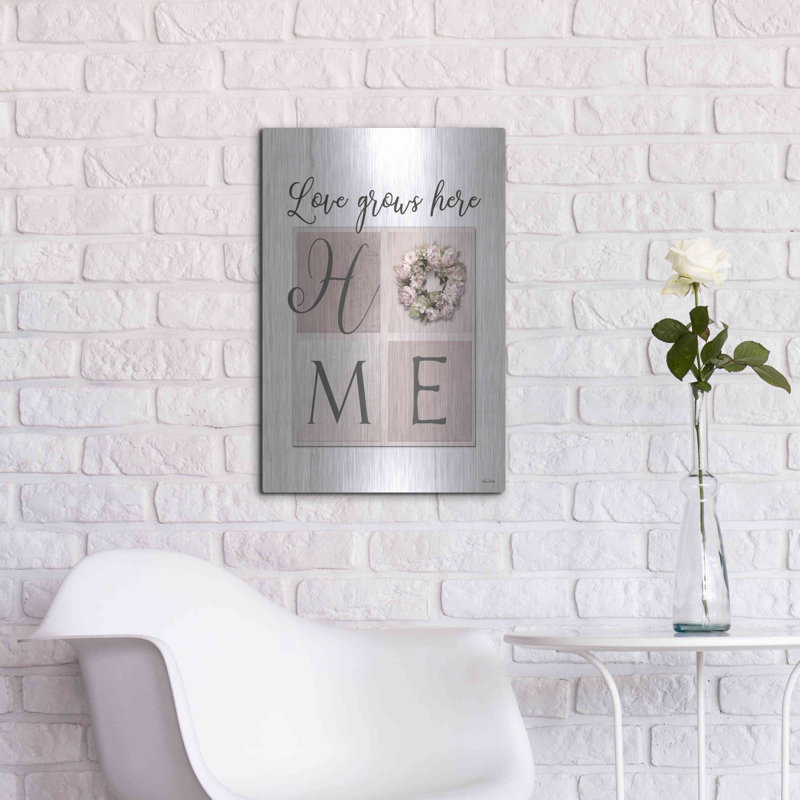 «Love Grows Here Home» par Lori Deiter, art mural en métal, H 24 po x l 16 po