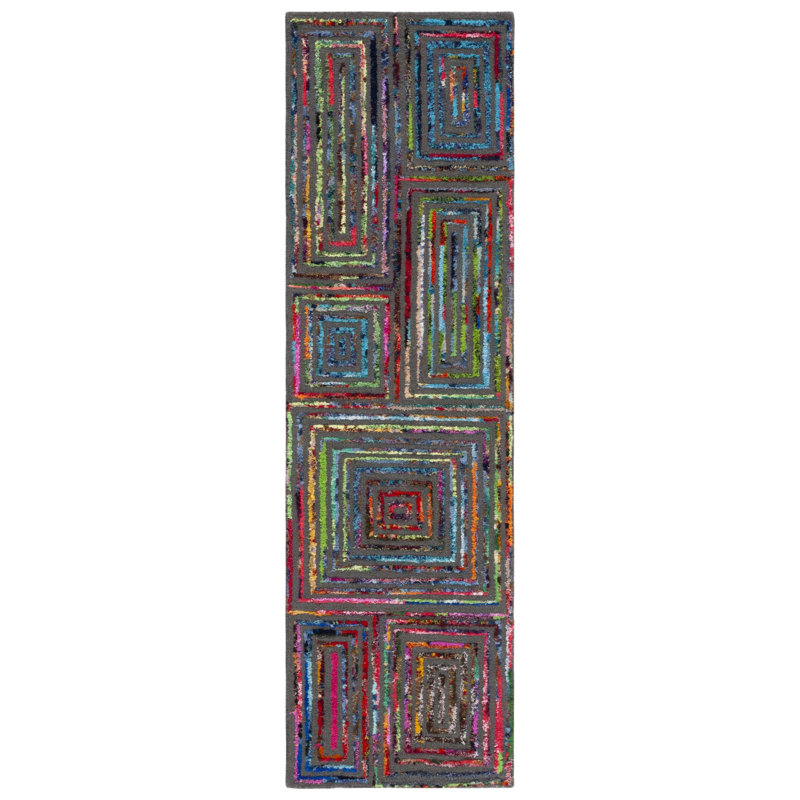 Anaheim Nantucket Hand Tufted Wool/Cotton Geometric Rug in Pink/Green, Runner 2'3" x 8'