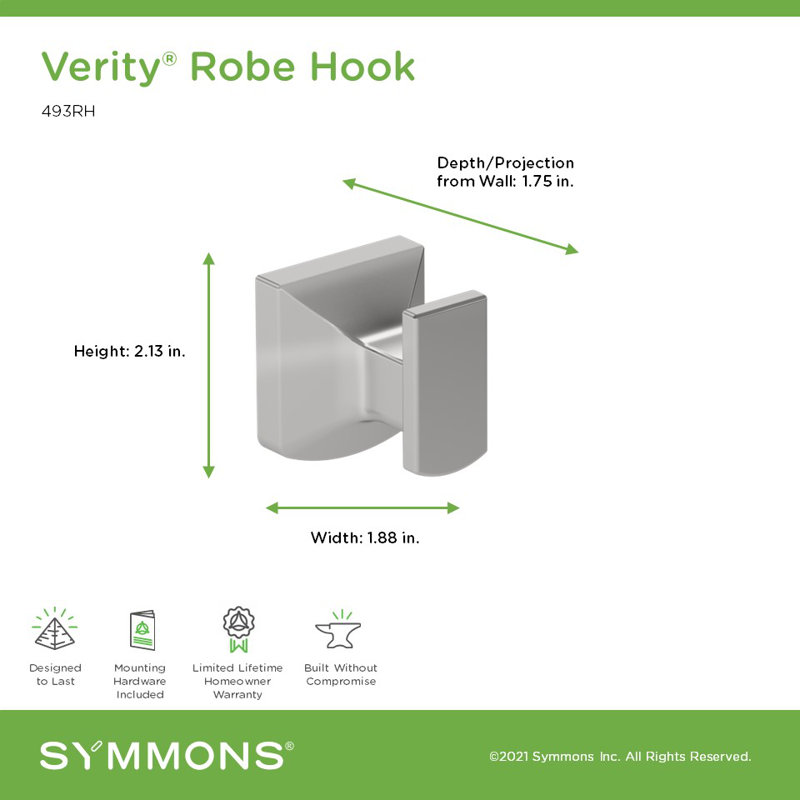 Verity Wall Mounted Robe Hook, Polished Chrome