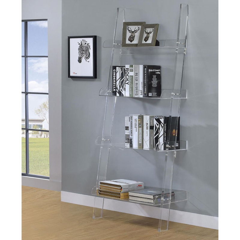 Bibliothèque échelle en acrylique avec tablettes robustes et design contemporain