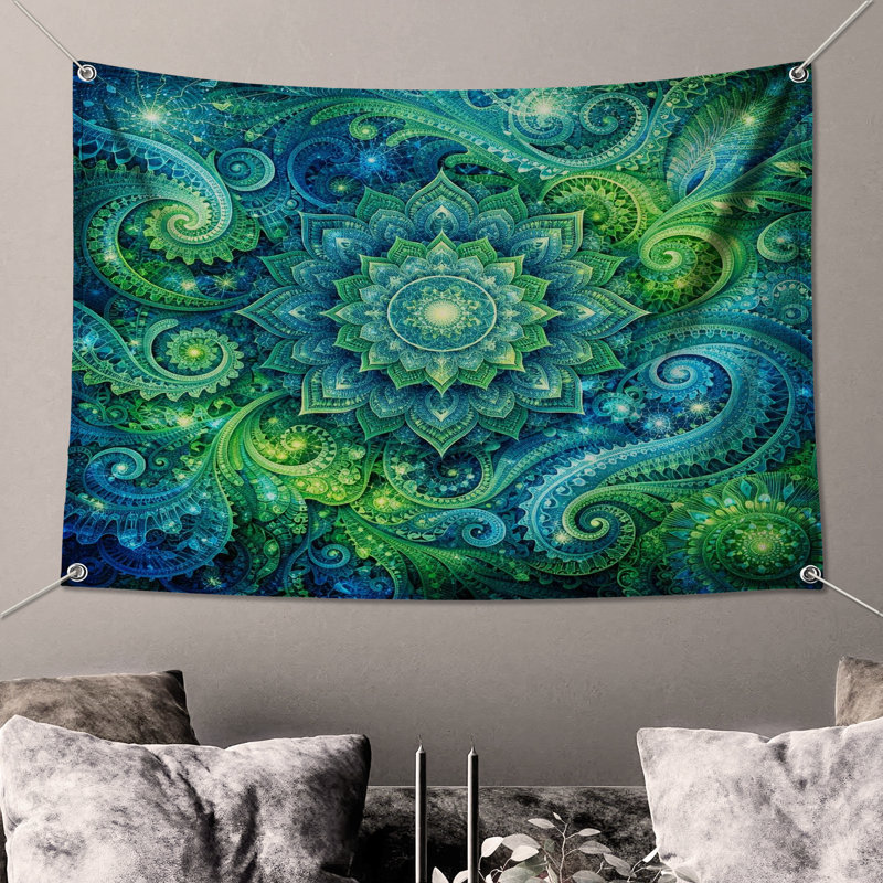 Tapisserie murale complexe à motif cachemire Mandala, 50in H x60in W with 4 Grommets