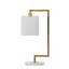 Modern Metal Table Lamp With Dual-Bend Arm, Marble Base, And Square Fabric Shade