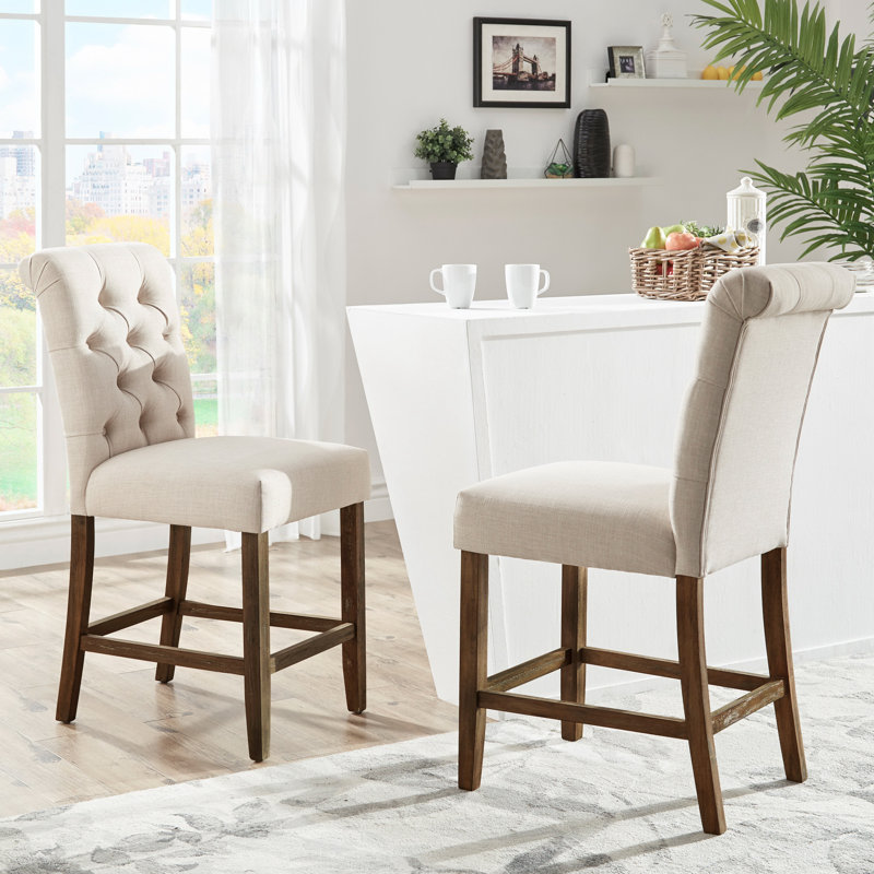 Tabouret Alsadig, Beige, Tabouret de comptoir (siège d'une hauteur de 25 p, Brun