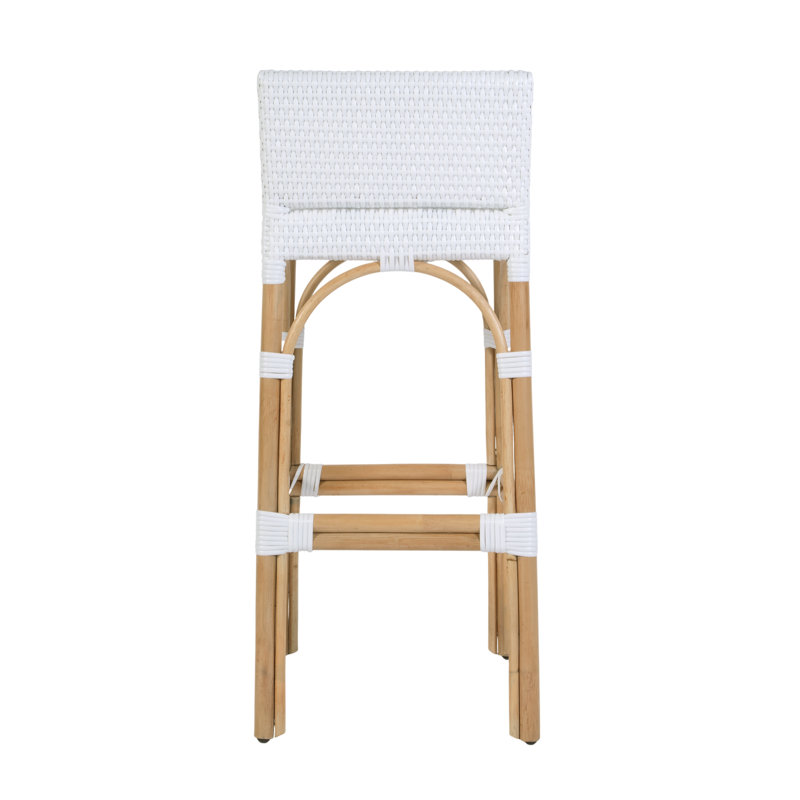 Serienna Blue & White Rattan Low Back Counter Stool, Estella Bar Stool, Smooth White, Bar Stool 30" Seat Height