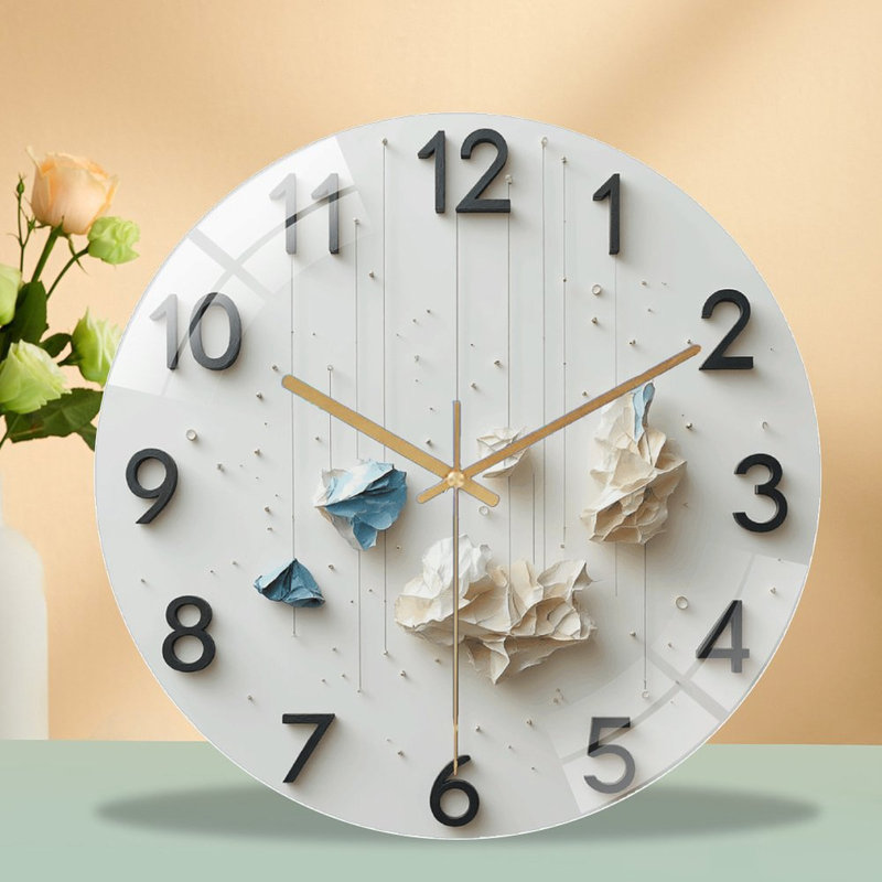 Horloge murale moderne avec art en papier unique - horloge murale en verre 12 po