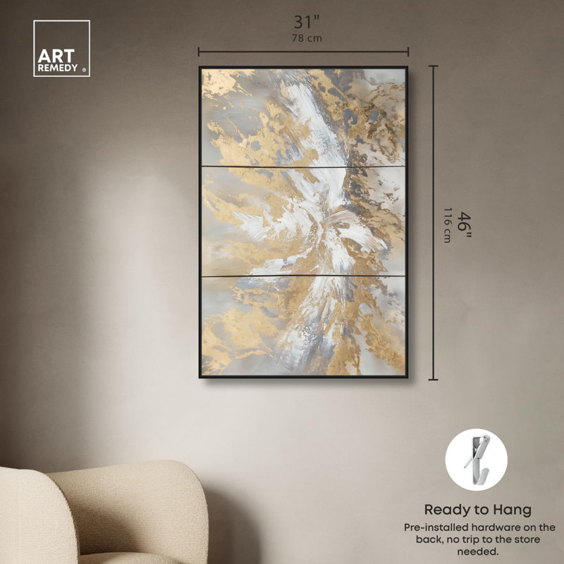 «Tones of Tranquility Canvas Elegant Gold Abstract» par Latitude Run®, Cadre noir, H 16 po x l 11 po