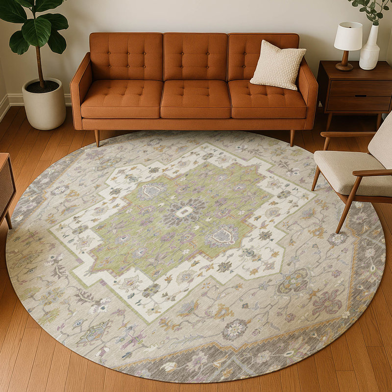 Machine Washable Indoor/Outdoor Chantille ACN2533 Traditional Rug, Round 8', Taupe