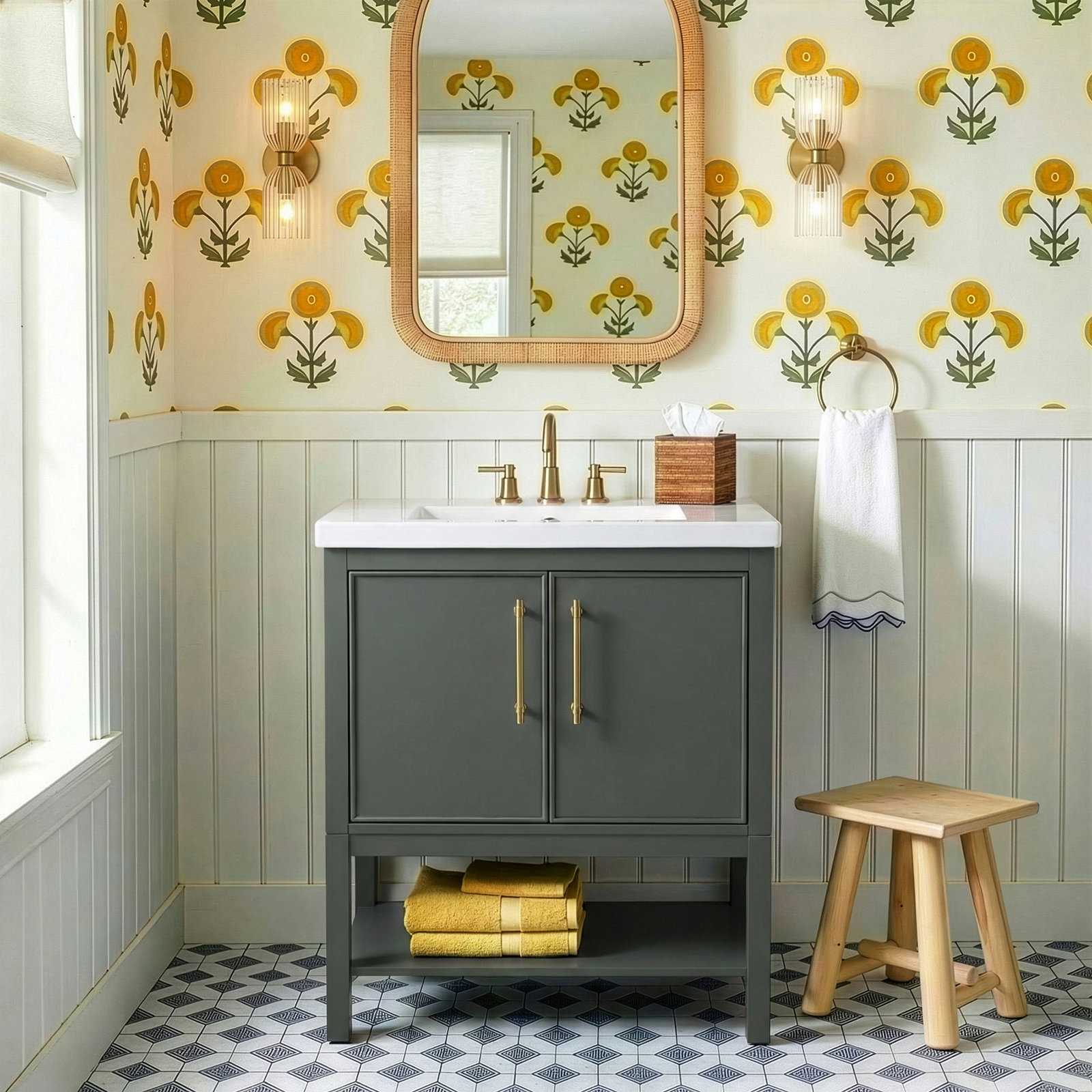 Jewell 30'' Single Bathroom Vanity, Vintage Green/Antique Brass