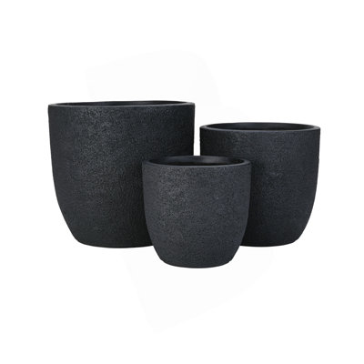 U_Style Lightweight Matte Textured MGO Outdoor Indoor Flower Pot Set Of 3,16.9"+13.9"+11.22" Dia Round Concrete Stackable Planter With Drainage Holes And Rubber Plug,For Garden, Patio, Balcony