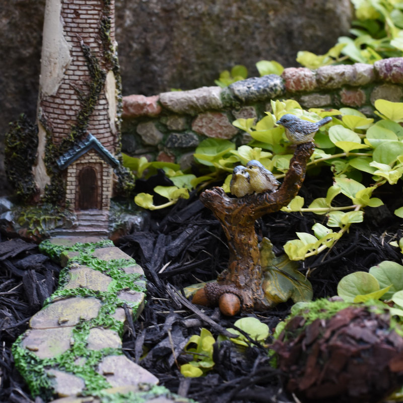 Figurine de jardin miniature fée, oiseau bleu