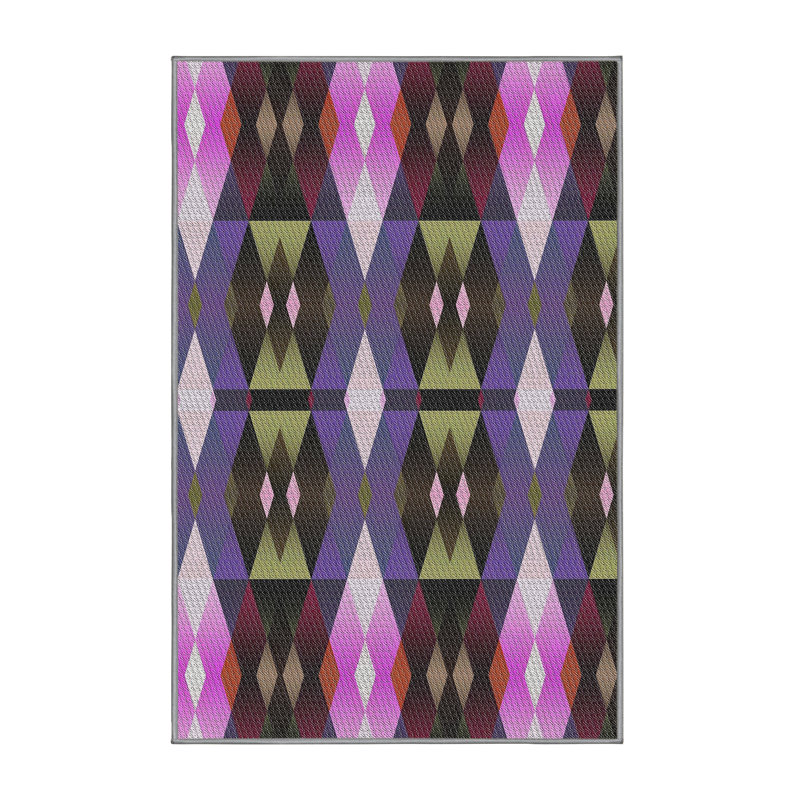 Tapis à motif rose/bleu/olive zone, Rectangle 5 pi x 7 pi