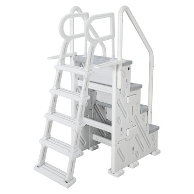 2-in-1 Modular A-Frame Pool Ladder Set, All-Weather HDPE Pool Steps with Non-Slip Treads & Dual Handrails, Usable Separately or Combined for Above Ground, Inground Pools & Decks
