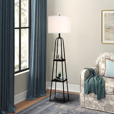 147.3Cm Matte Black Tray Table Floor Lamp