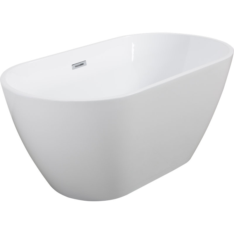 Baignoire de trempage autoportante en acrylique blanc brillant de 63 po avec trop-plein et drain chromés, certifiée Cupc