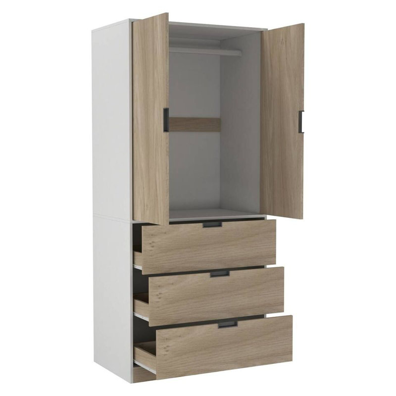 Stephy Solid Wood Wardrobe, White/Oak