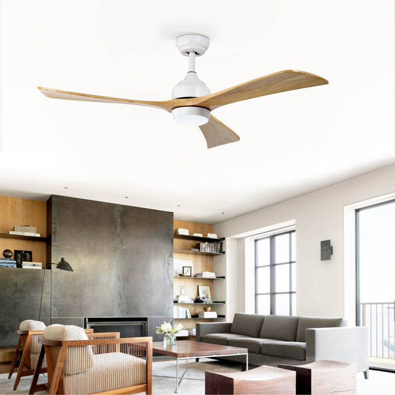 Ventilateur de plafond 52 po avec lumières, Blanc, Bois naturel