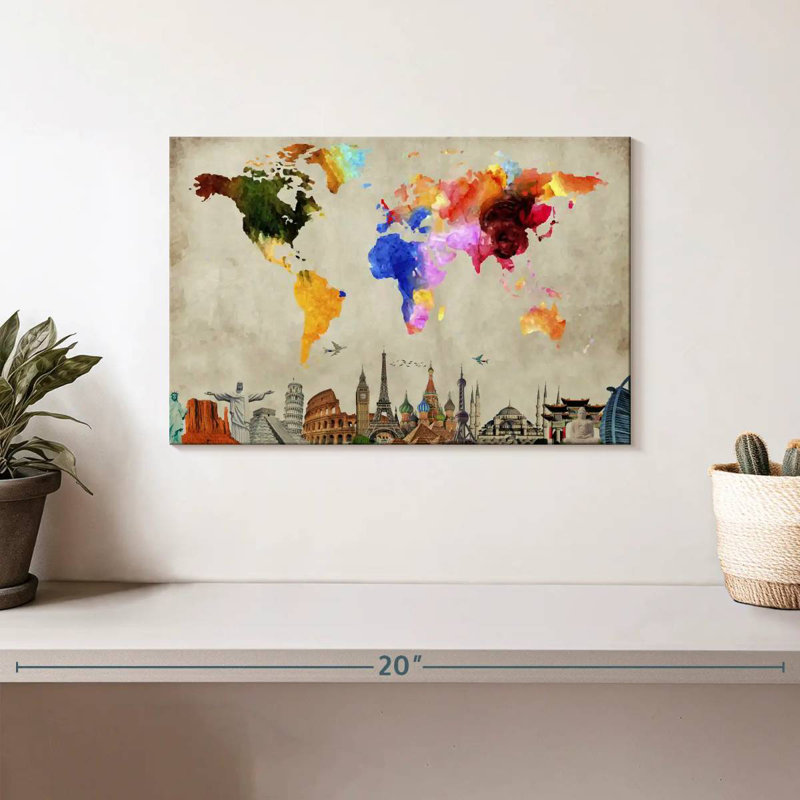 Carte du monde vibrant Aliaz I, H 8 po x l 12 po
