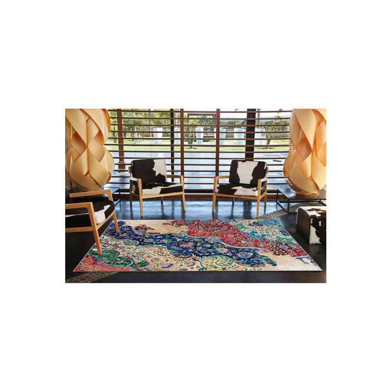 Tile Patterned Modern Patterned Woven Base And Decorative Washable Carpet, Rectangle 3'4" x 6'7"