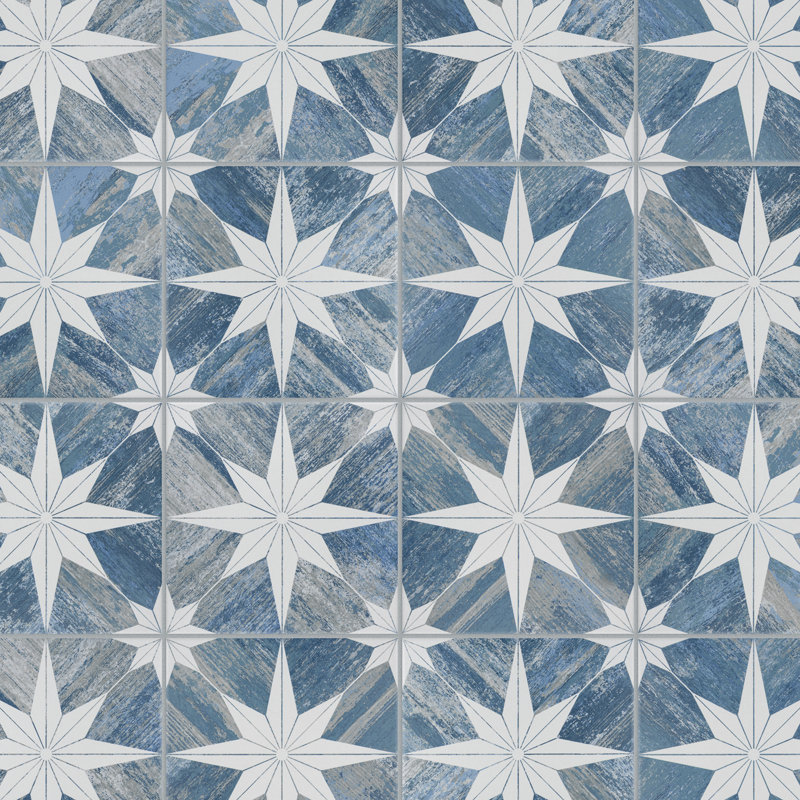 Cassis Stella 10" x 10" Porcelain Patterned Wall & Floor Tile, Blue Day
