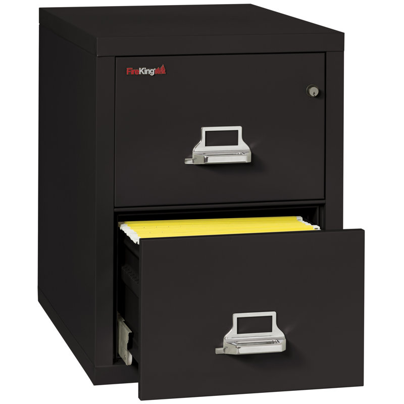 Fireproof 2 -Drawer Steel File Cabinet, Black, Key Lock, 17.69"W