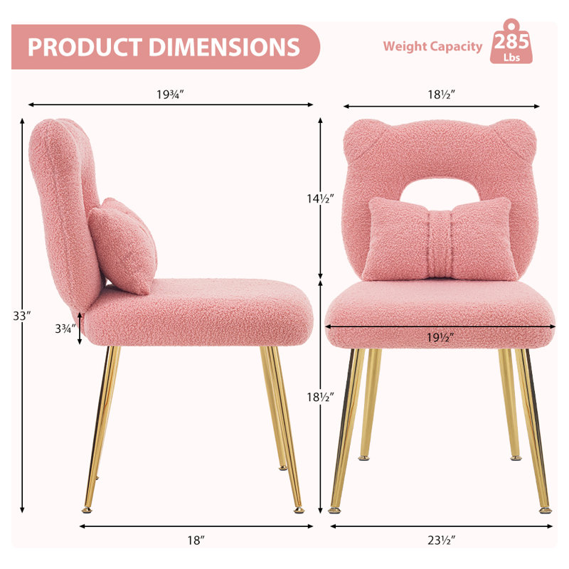 Allysia 19.5'' Wide Cute Accent Chair with Butterfly Pillow, Pink Faux Fur