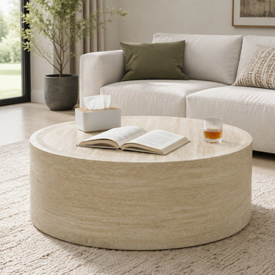 Table basse ronde de 100 cm (39,37 po), motif marbre moderne, table centrale ronde pour salon ou bureau à domicile - Entièrement assemblée