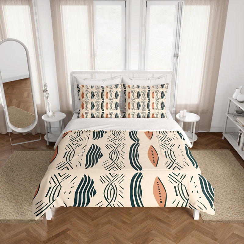 Polyester Striped and Abstract Duvet Cover Set, Queen Duvet Cover + 2 Queen Shams