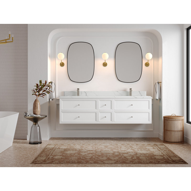 Roswell Floating 72'' Double Bathroom Vanity with Quartz Top, Calacatta Laza