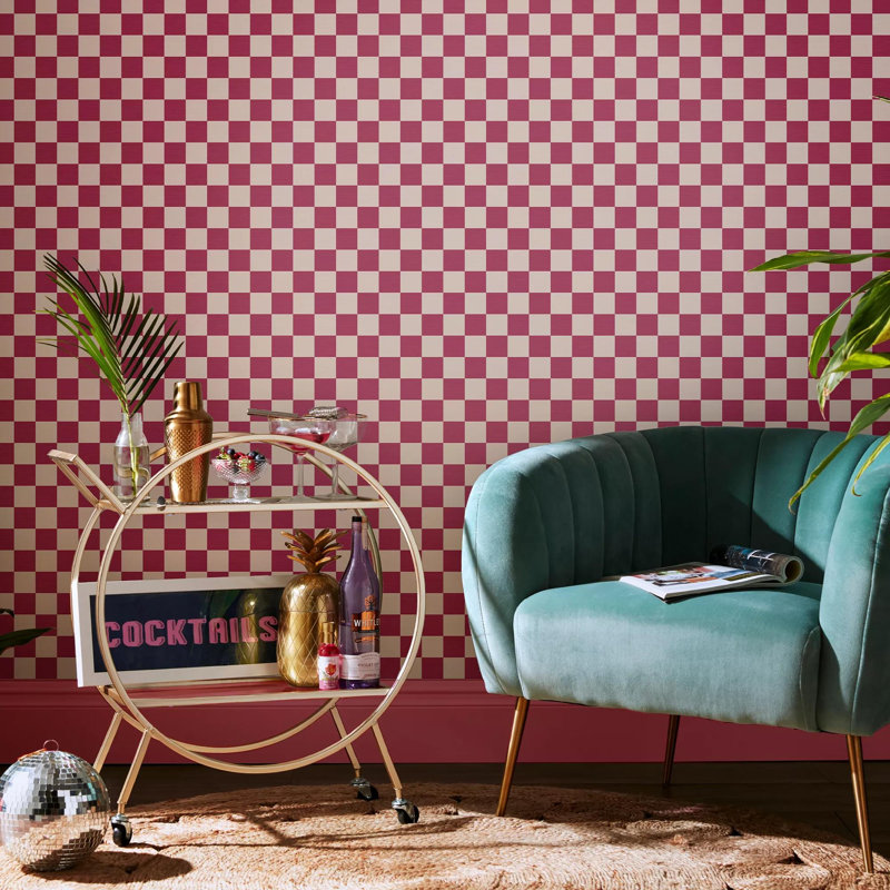 Envy Check Me Out Checkered Wallpaper, Pink