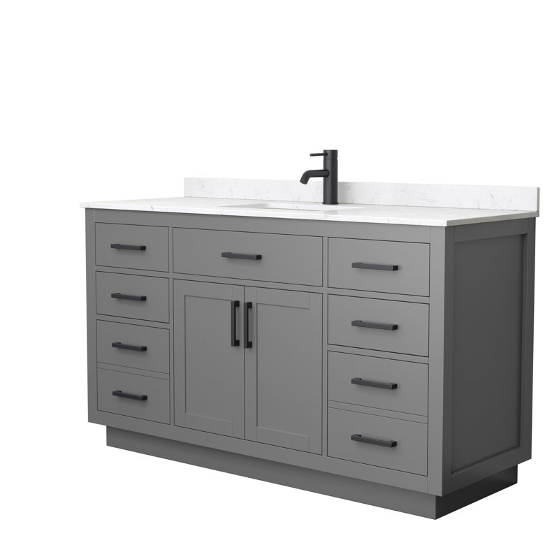 Beckett TK 60'' W Single Vanity, Dark Gray, Carrara Cultured Marble, Matte Black