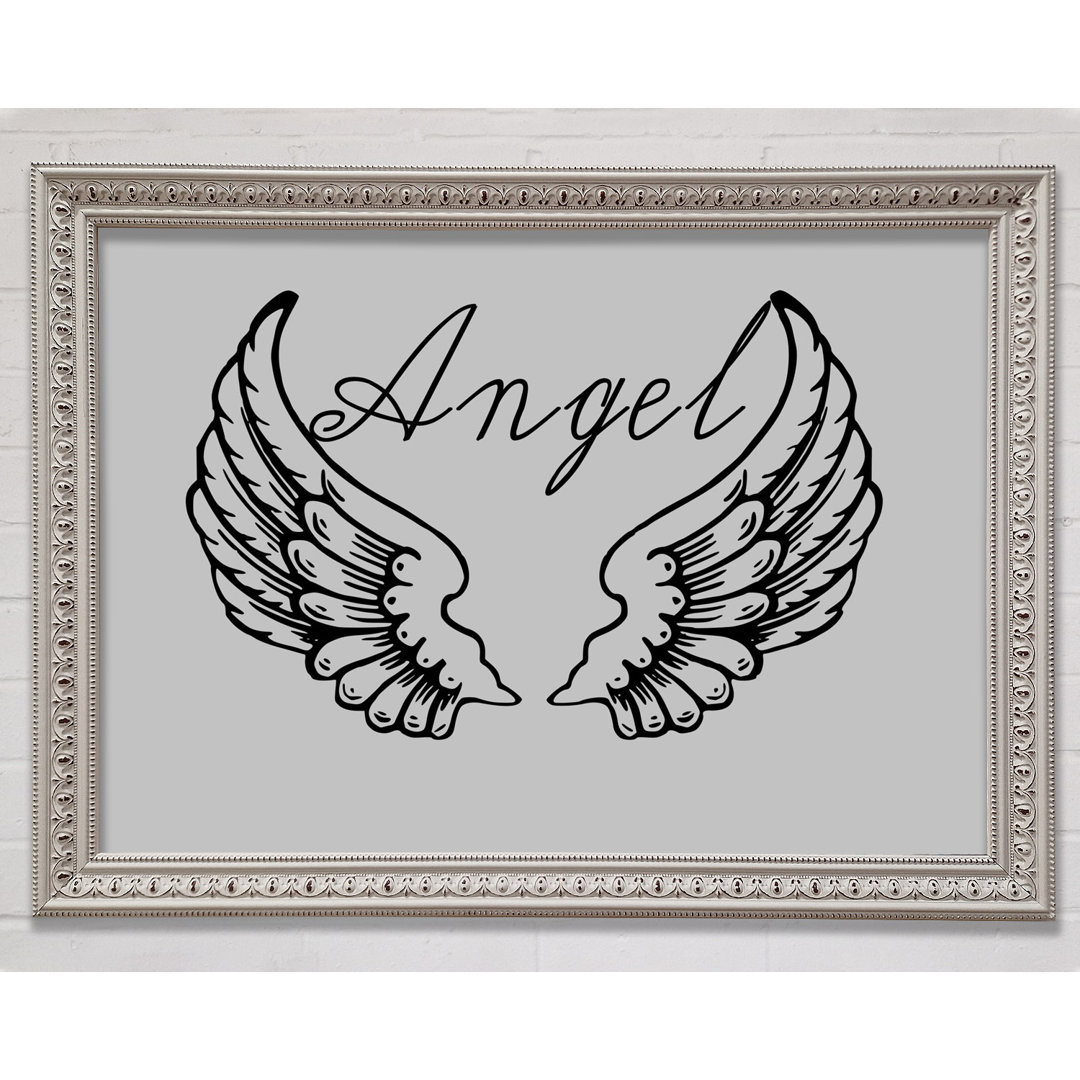 Angel Wings 4 Grau Gerahmter Druck