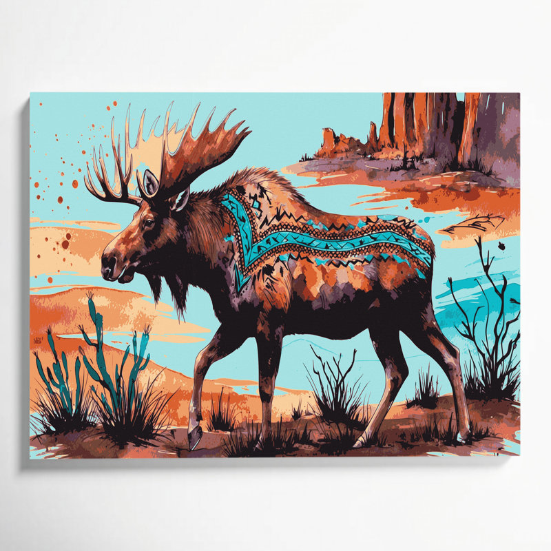«Southwestern Animals Moose 40», art mural sur toile bleue, H 12 po x l 18 po
