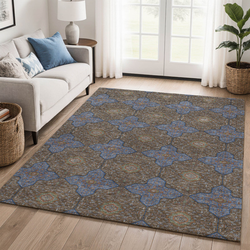 Premium Machine Washable Mayfield AMF2410 Oriental Rug, Olive, 5' x 7'6"
