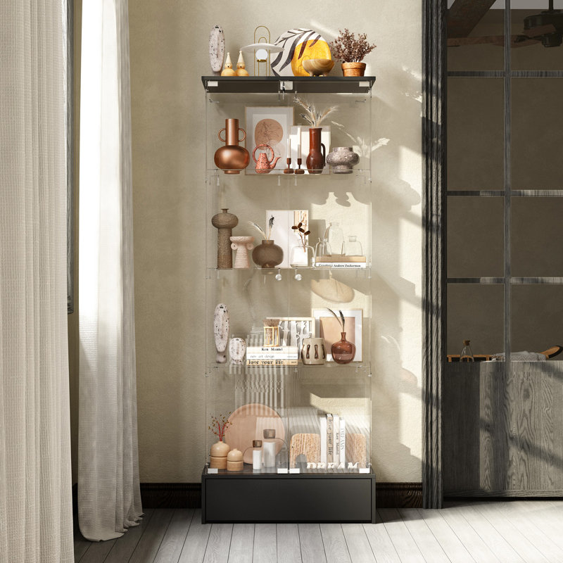 71'' H X 27.6'' W Transparent Display Bookcase With Drawer And Lock
