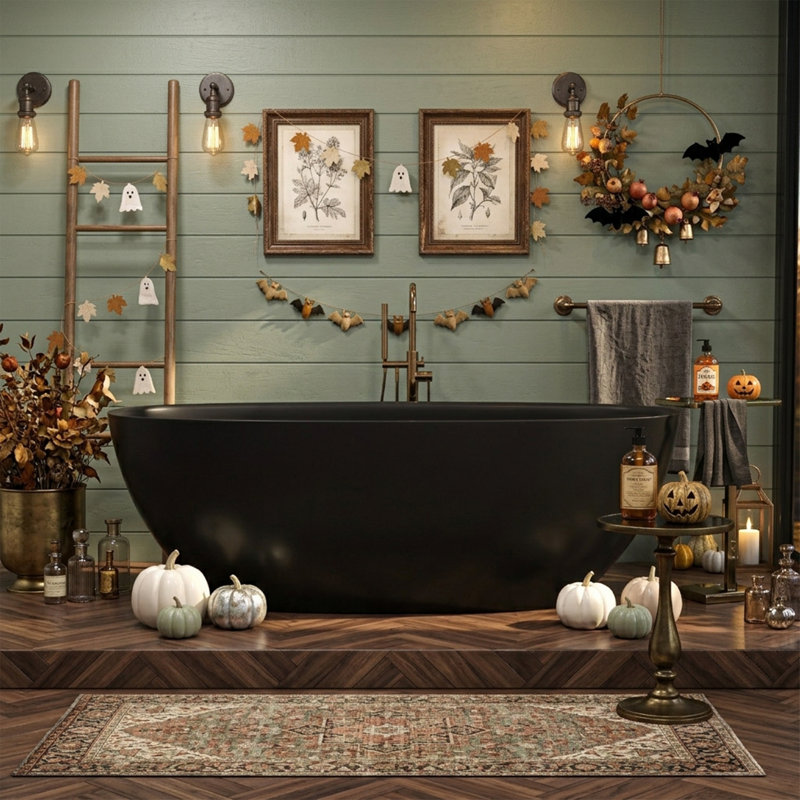 64.98''x 30" Solid Surface Stone Resin Modern Oval Shaped Freestanding Soaking Bathtub With Overflow, Matte Black