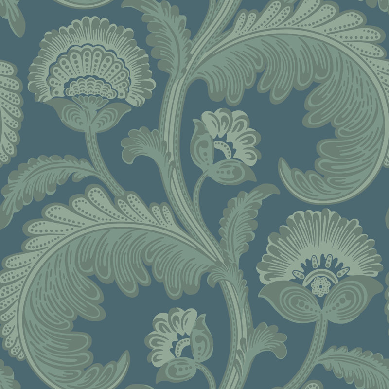 Floral Wallpaper Roll, Duck Egg/Dark Petrol