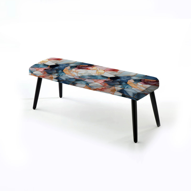 Banc rembourré en marbre bleu sarcelle et rouge Elegance Mosaic