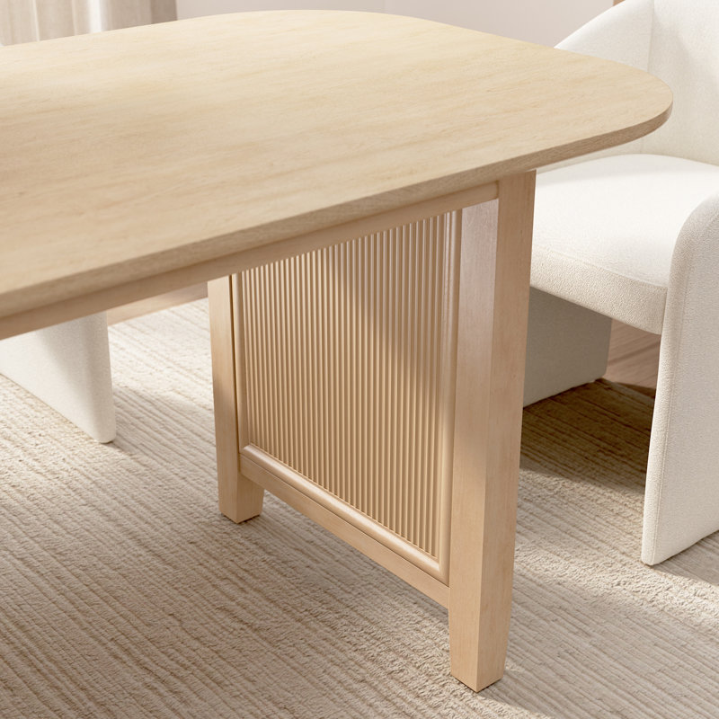 71” Rectangular Dining Table, Seats 4–6, Fluted Base, Modern Wood, Natural Birch, Natural