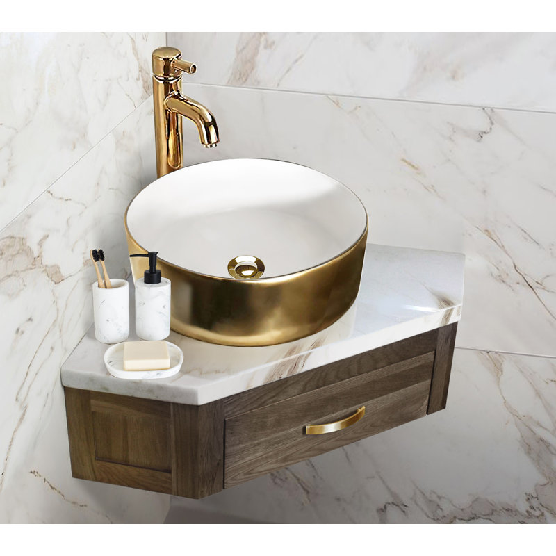 15.75'' Golden Ceramic Circular Vessel Bathroom Sink