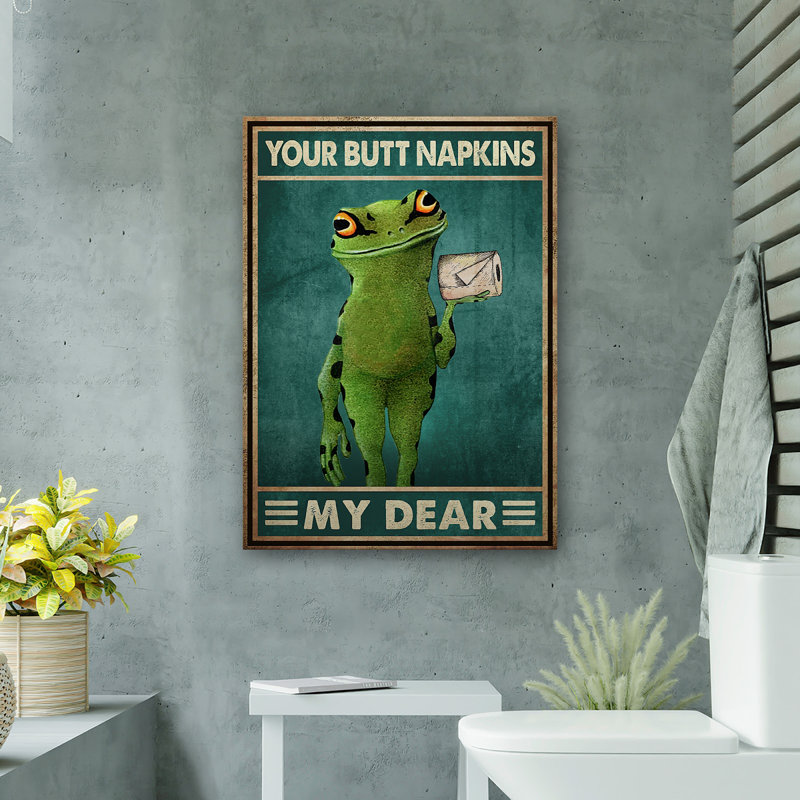 Grenouille - Your Napkins, My Dear Gallery, toile tendue - décor d'illustrations animales pour salle de bain et lessive, vert et blanc, décor de salle de bain