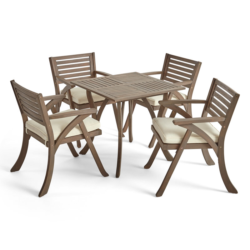 Hamlig 4 - Person Acacia Wood Patio Dining Set with Square Table , Cushions Included, Gray, 4, 30" H x 31.5" W x 31.5" D