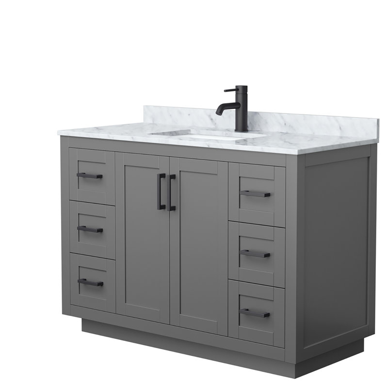 Miranda 48" Dark Gray European Shaker Bathroom Vanity with White Carrara Marble Top