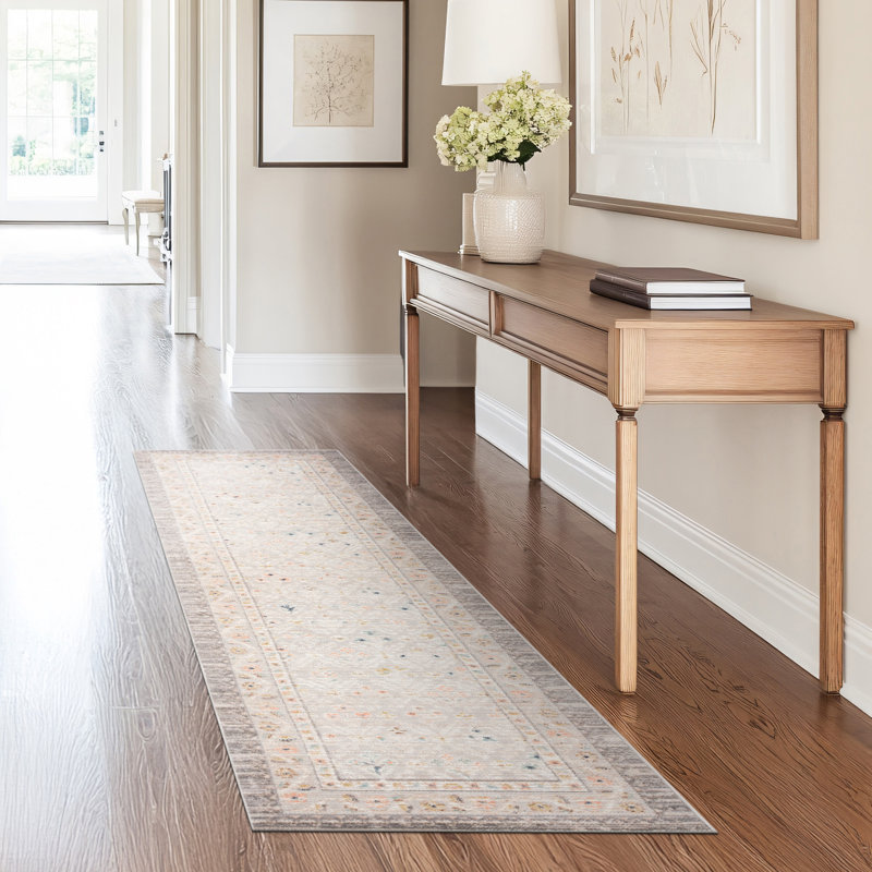 Ellen Traditional Oriental Gray Polyester Area Rug, Runner 2' x 8'