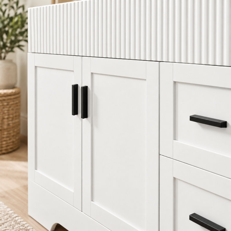 Meuble-lavabo moderne pour salle de bain, armoire en MDF blanc de 42,24 pouces avec 2 tiroirs et portes à fermeture en douceur