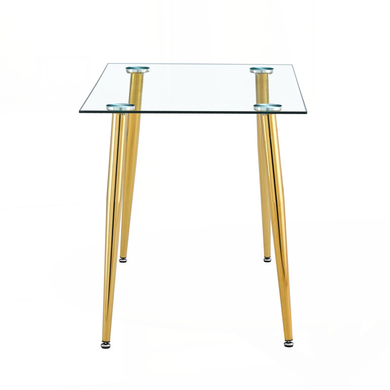 TABLE LEG FOR GT-02, GOLDEN LEG , Modern Minimalist Rectangle Glass Dining Table, Transparent Glass Tabletop and Electroplate Metal Legs, Suitable for Kitchens, Restaurants, and Living Rooms