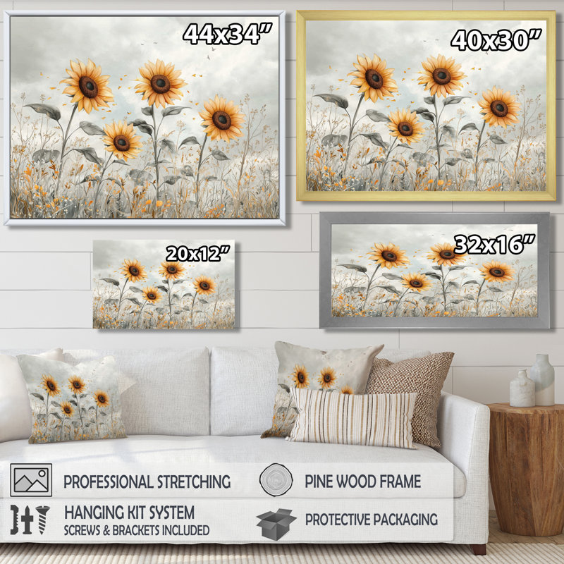 Art mural sur toile, tournesols Drangang, Reproduction encadrée d'une seule photo, Noir, H 16 po x l 32 po