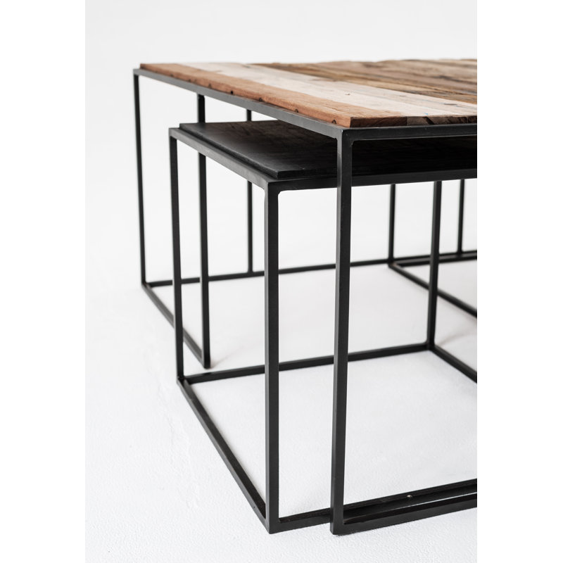 Rustika Black and Brown Solid Wood Nesting Coffee Table Set