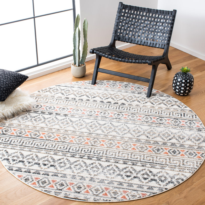 Ulloa Southwestern Ivory/Dark Grey Area Rug, Round 6'