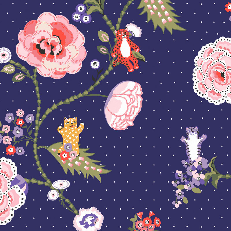 Cath Kidston Catnip Neutral Wallpaper, Navy